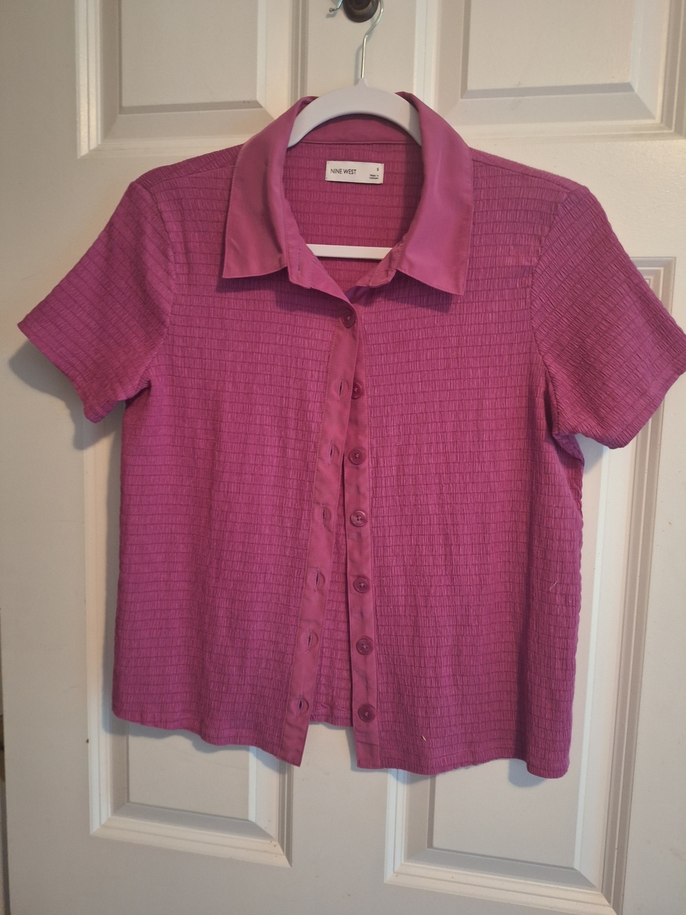 Nine West Pink Short-Sleeve Button-Front Knit Blouse